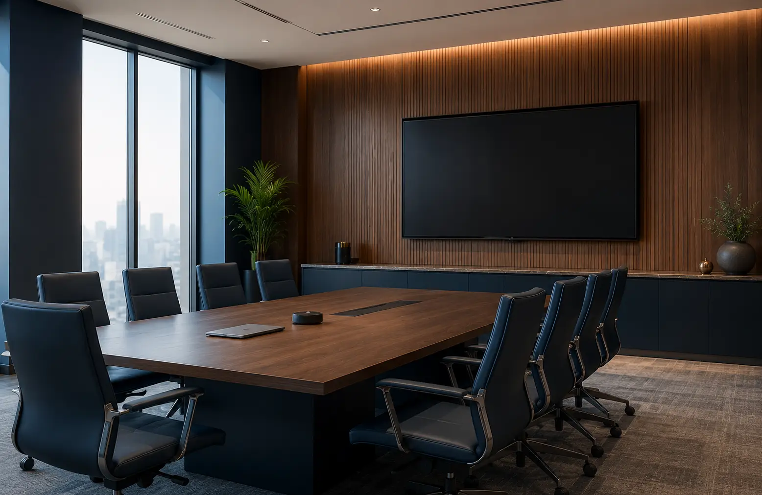 Corporate meeting room with large display